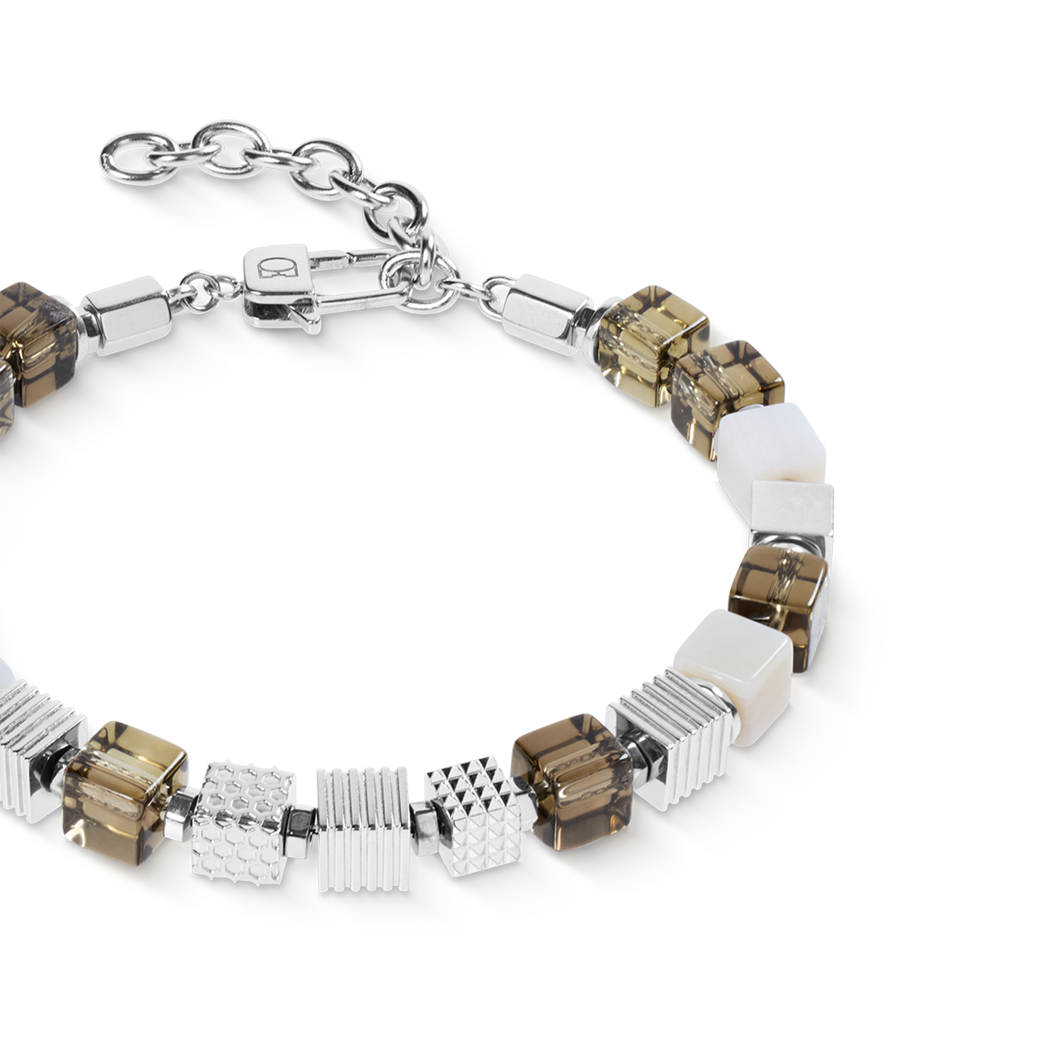 Armband Tigerauge Graphic Cubes aus Edelstahl