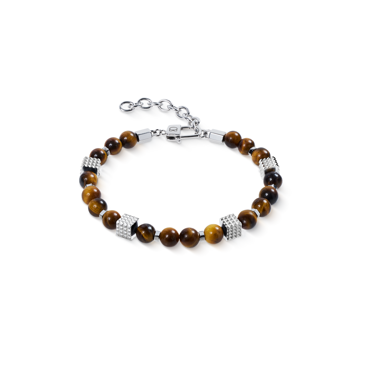 Armband Tigerauge Kugeln mit Mini Spikes Cubes aus Edelstahl