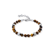 Armband Tigerauge Kugeln mit Mini Spikes Cubes aus Edelstahl von COEUR DE LION