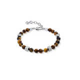 Armband Tigerauge Kugeln mit Mini Spikes Cubes aus Edelstahl