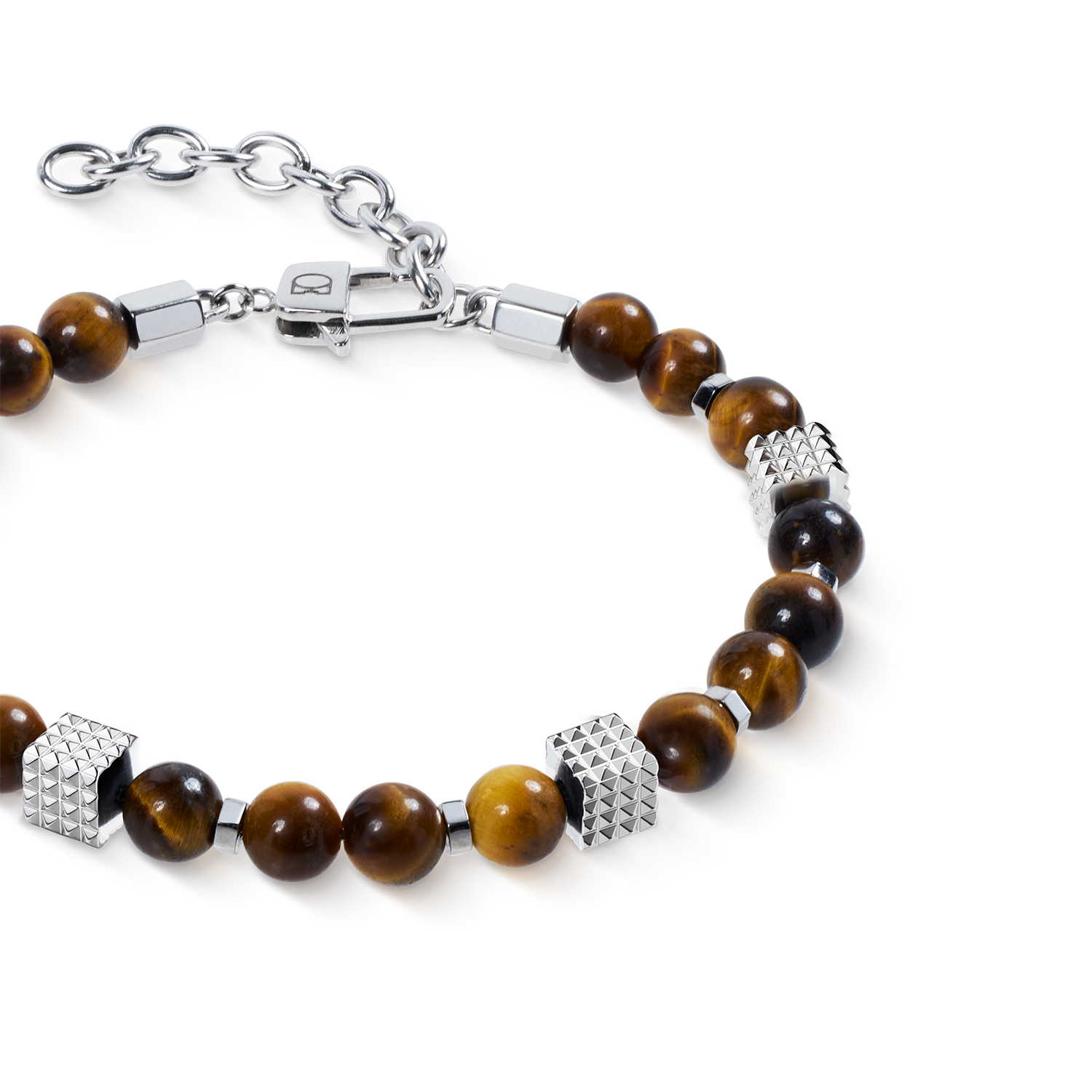 Armband Tigerauge Kugeln mit Mini Spikes Cubes aus Edelstahl