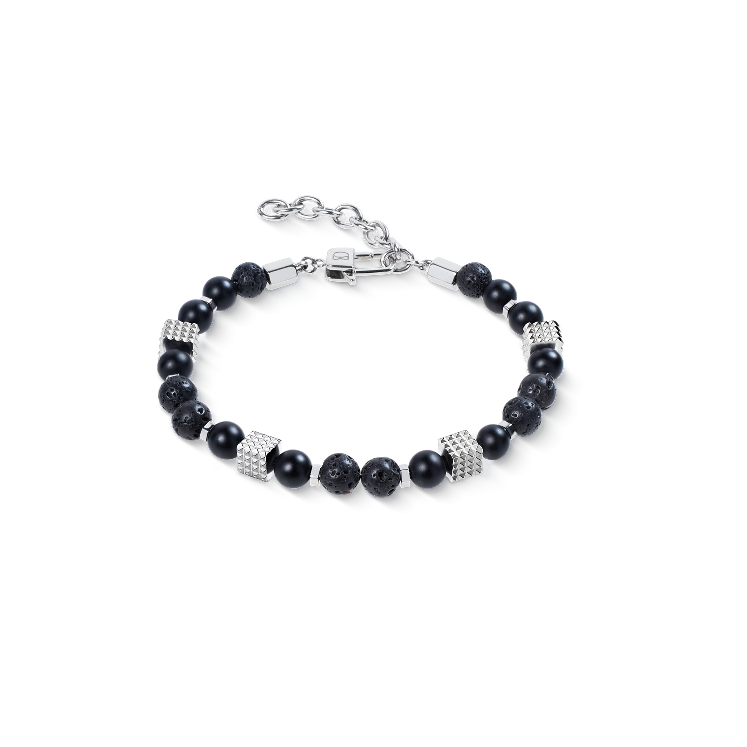 Armband Onyx- und Lavakugeln mit Mini Spikes Cubes aus Edelstahl