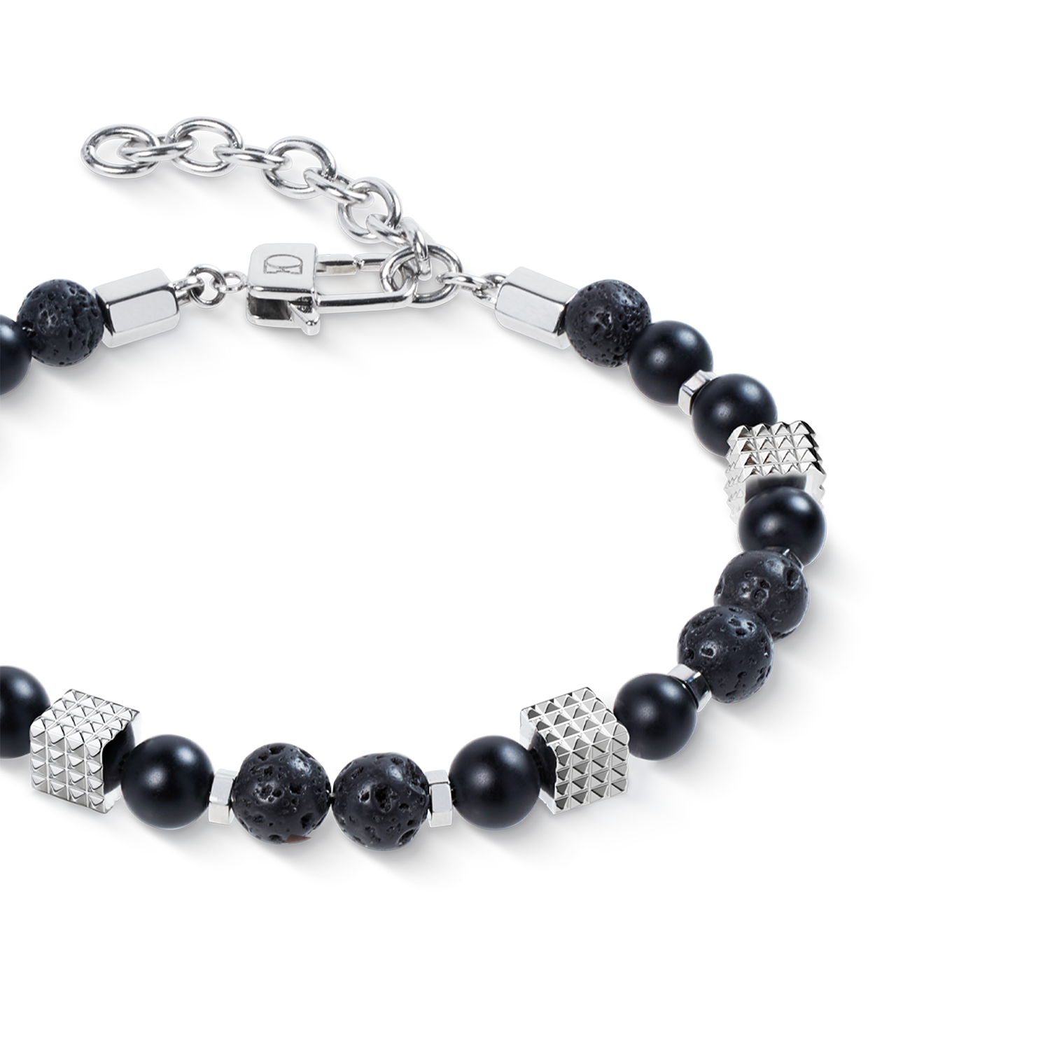 Armband Onyx- und Lavakugeln mit Mini Spikes Cubes aus Edelstahl