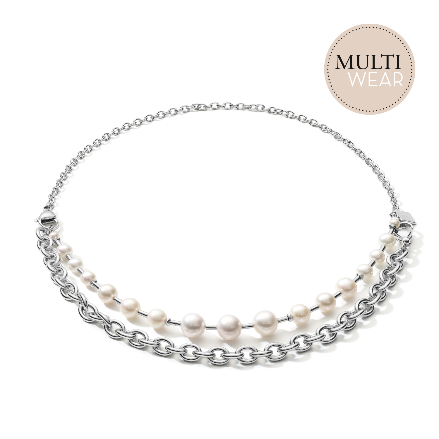Halskette Süßwasserperlen & chunky chain 4-in-1 weiß-silber