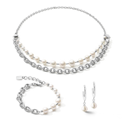 Halskette Süßwasserperlen & chunky chain 4-in-1 weiß-silber von COEUR DE LION – im Set mit passenden Schmuckstücken