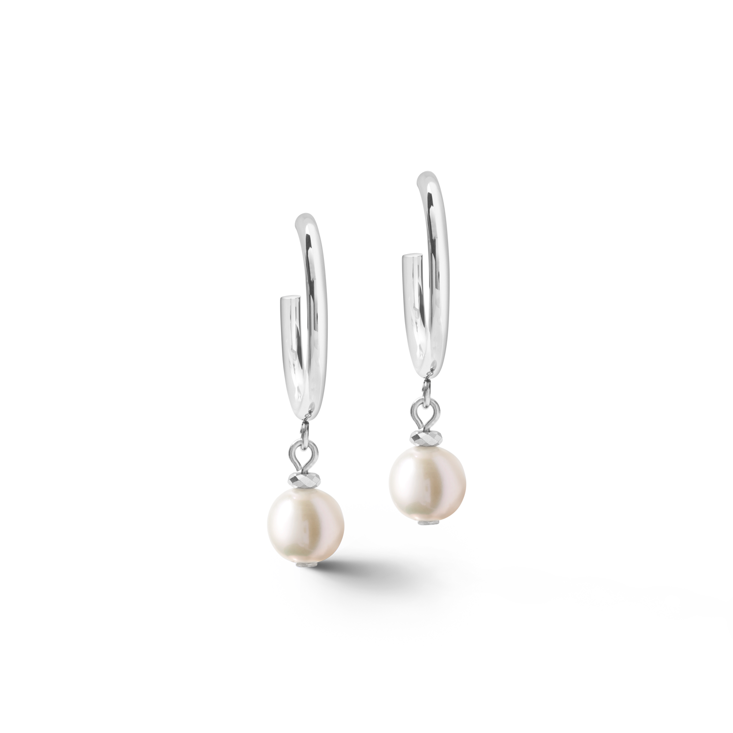 Ohrringe Creole Süßwasserperlen & chunky chain 4-in-1 weiß-silber