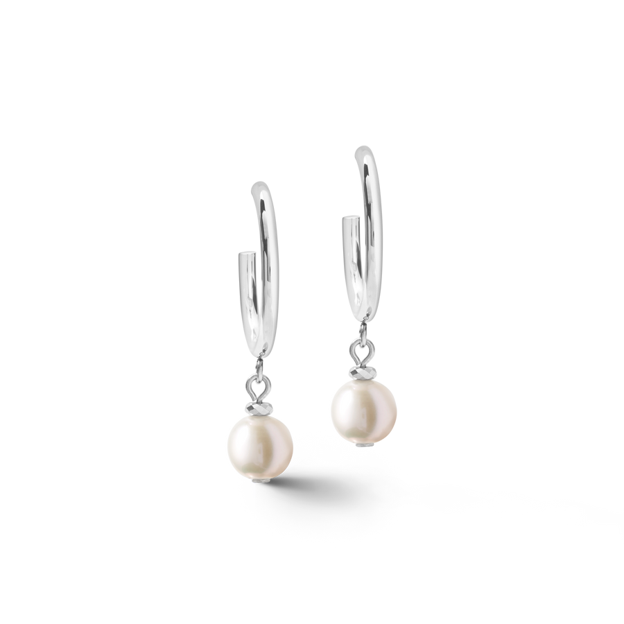 Ohrringe Creole Süßwasserperlen & chunky chain 4-in-1 weiß-silber
