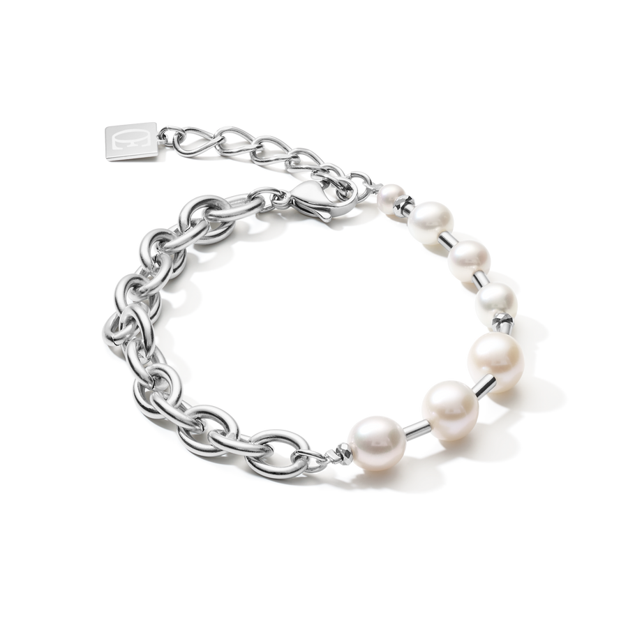 Armband Süßwasserperlen & chunky chain 4-in-1 weiß-silber