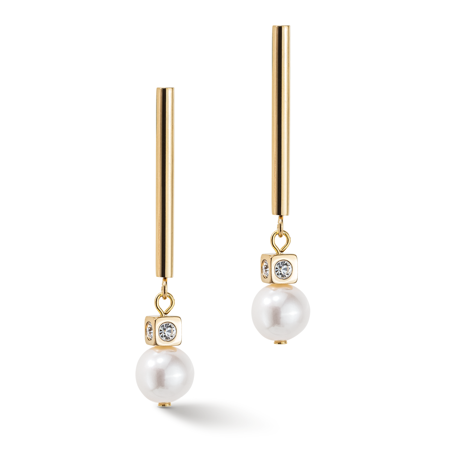 Ohrringe Asymmetrie Süßwasserperlen & Edelstahl weiß-gold von COEUR DE LION