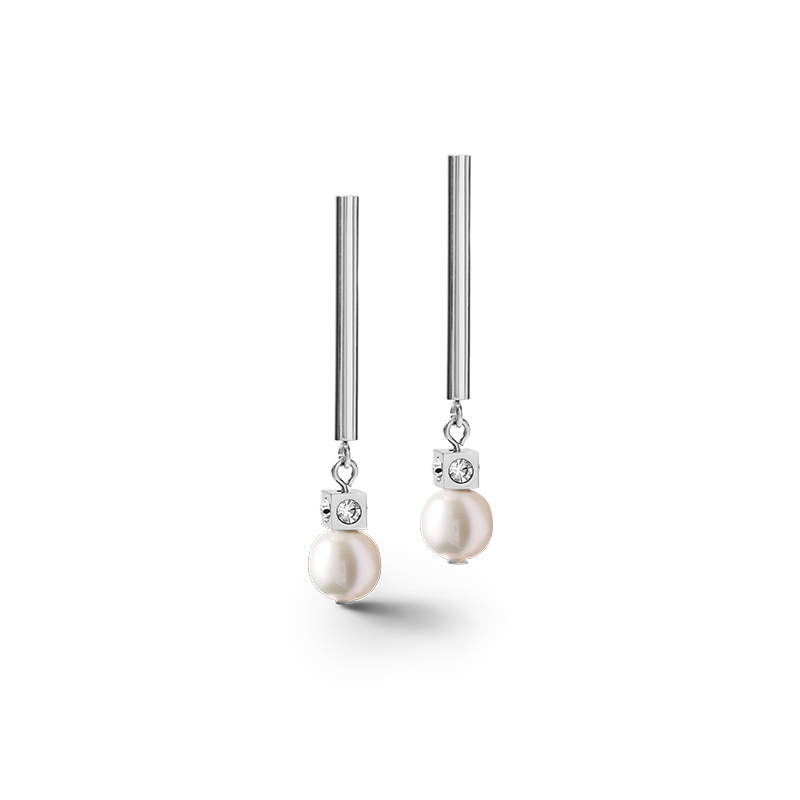 Ohrringe Asymmetrie Süßwasserperlen & Edelstahl weiß-silber