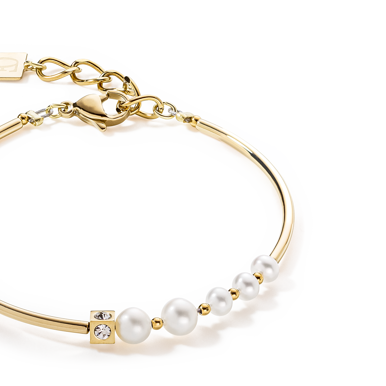 Armband Asymmetrie Süßwasserperlen & Edelstahl weiß-gold