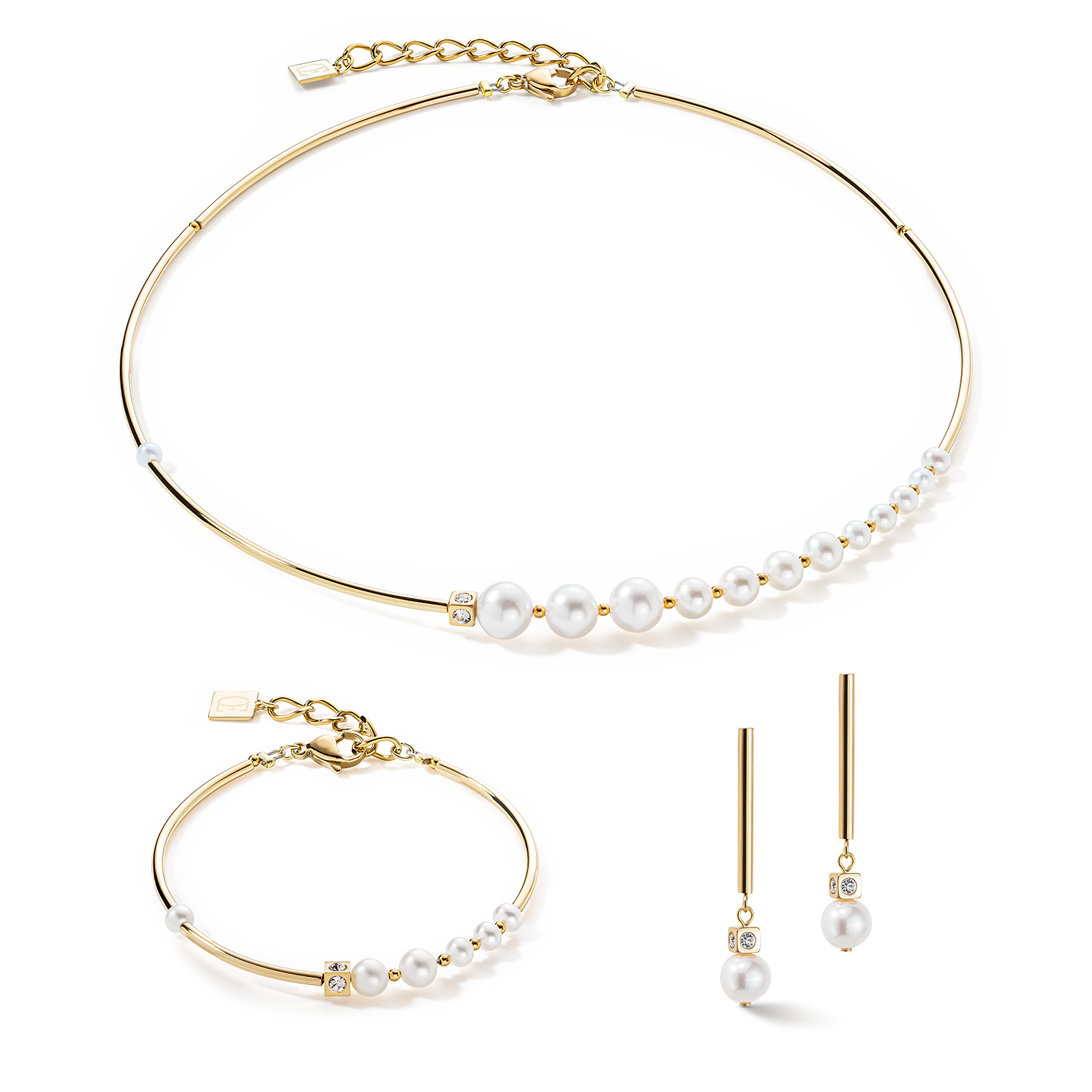 Armband Asymmetrie Süßwasserperlen & Edelstahl weiß-gold