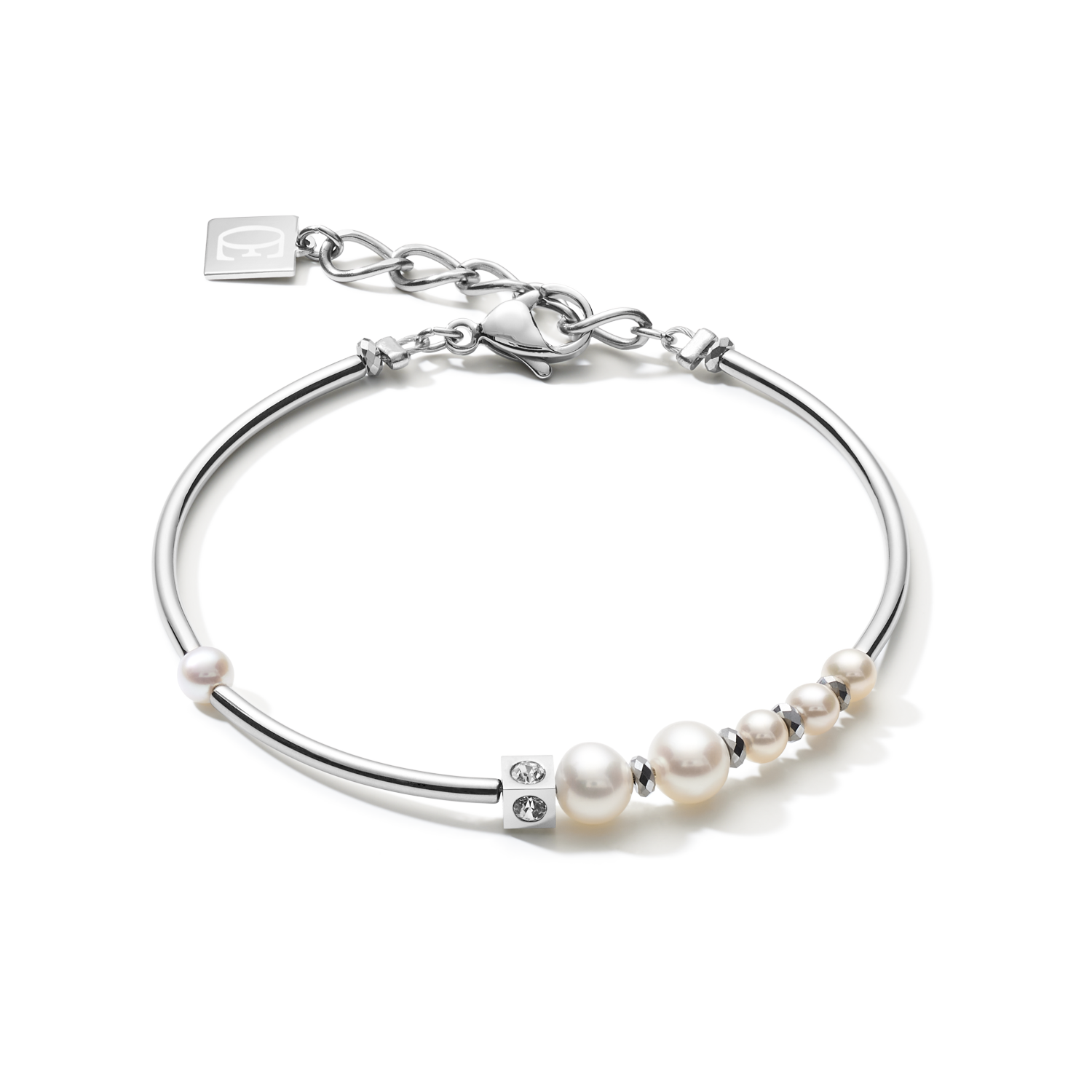 Armband Asymmetrie Süßwasserperlen & Edelstahl weiß-silber