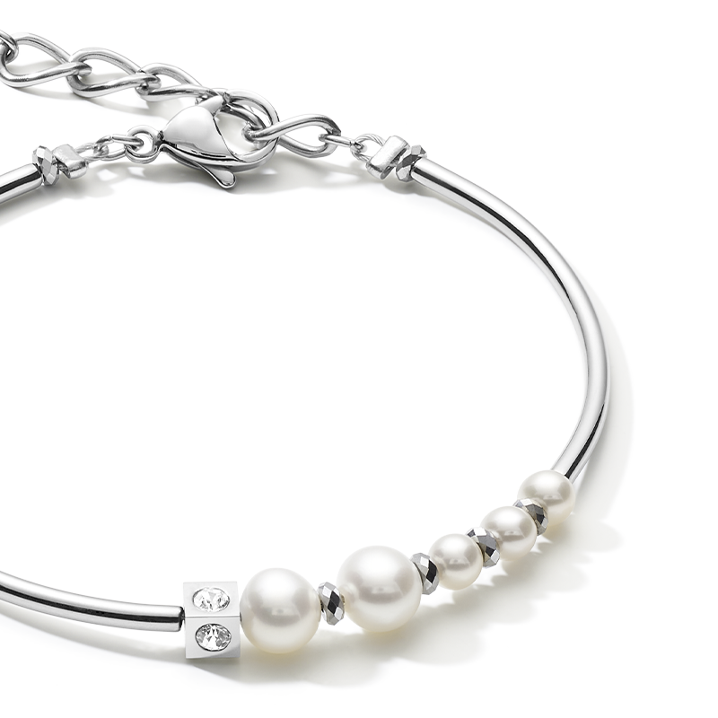 Armband Asymmetrie Süßwasserperlen & Edelstahl weiß-silber