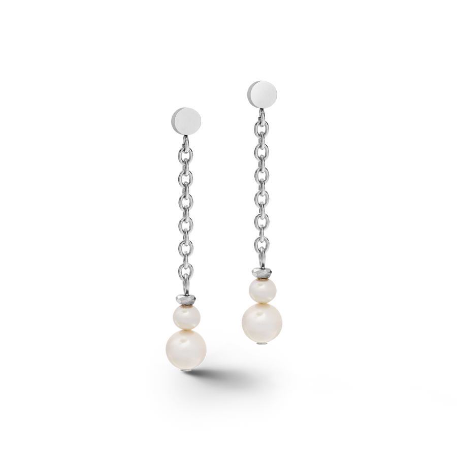 Ohrringe Y Kette & Ring Süßwasserperlen & Edelstahl weiß-silber