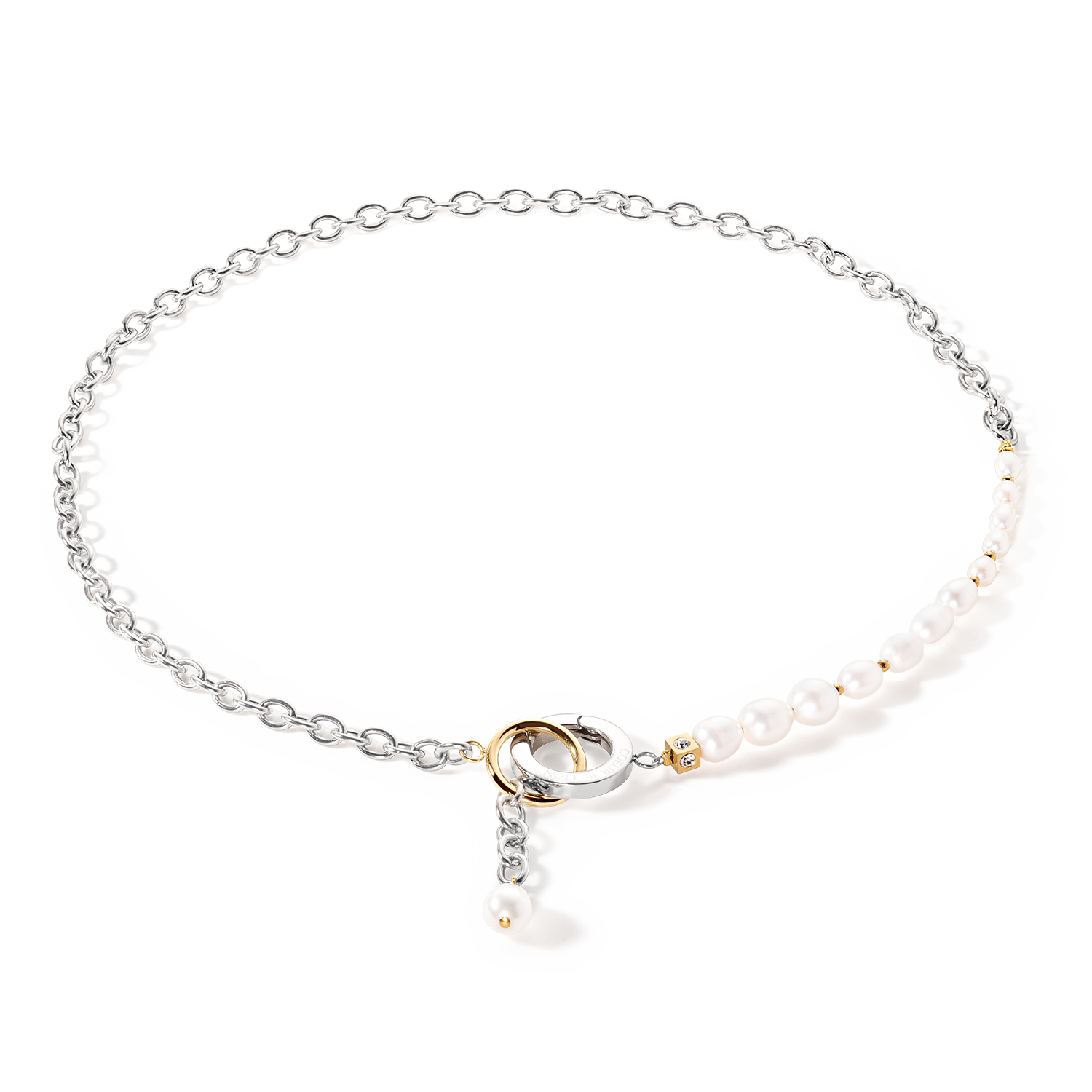 Halskette Y & ovale Süßwasserperlen mit O-Ring bicolor