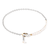Halskette Y & ovale Süßwasserperlen mit O-Ring bicolor