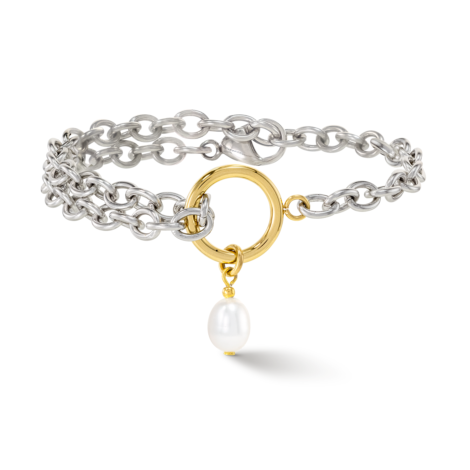 Armband Y & ovale Süßwasserperlen mit O-Ring bicolor