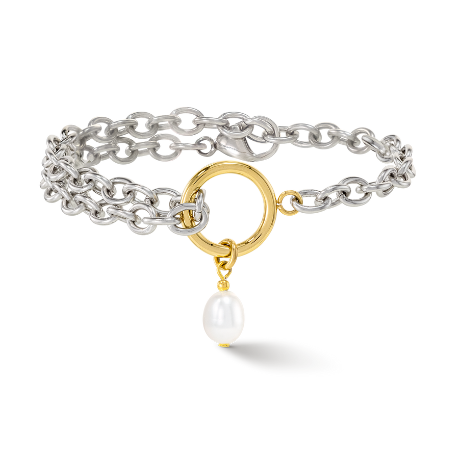 Armband Y & ovale Süßwasserperlen mit O-Ring bicolor
