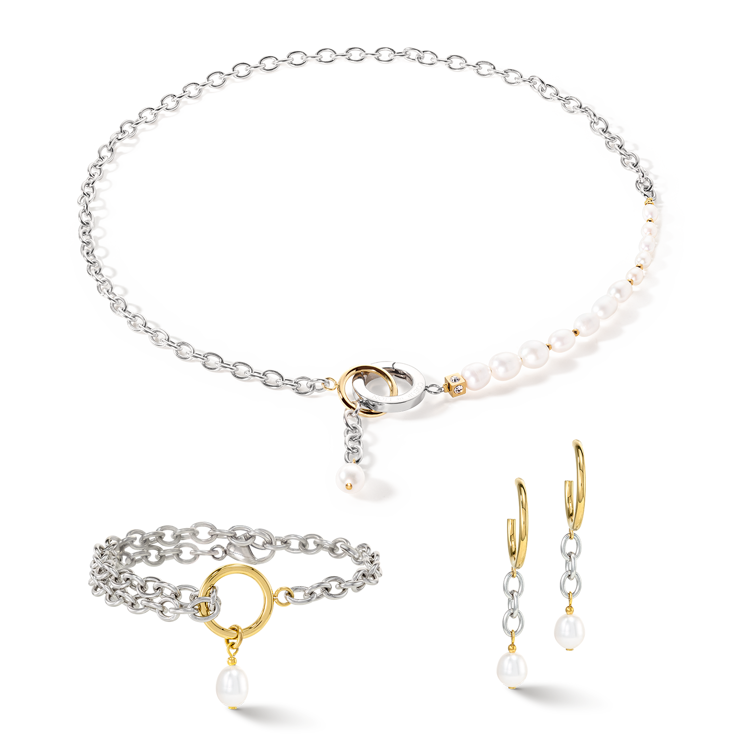 Armband Y & ovale Süßwasserperlen mit O-Ring bicolor