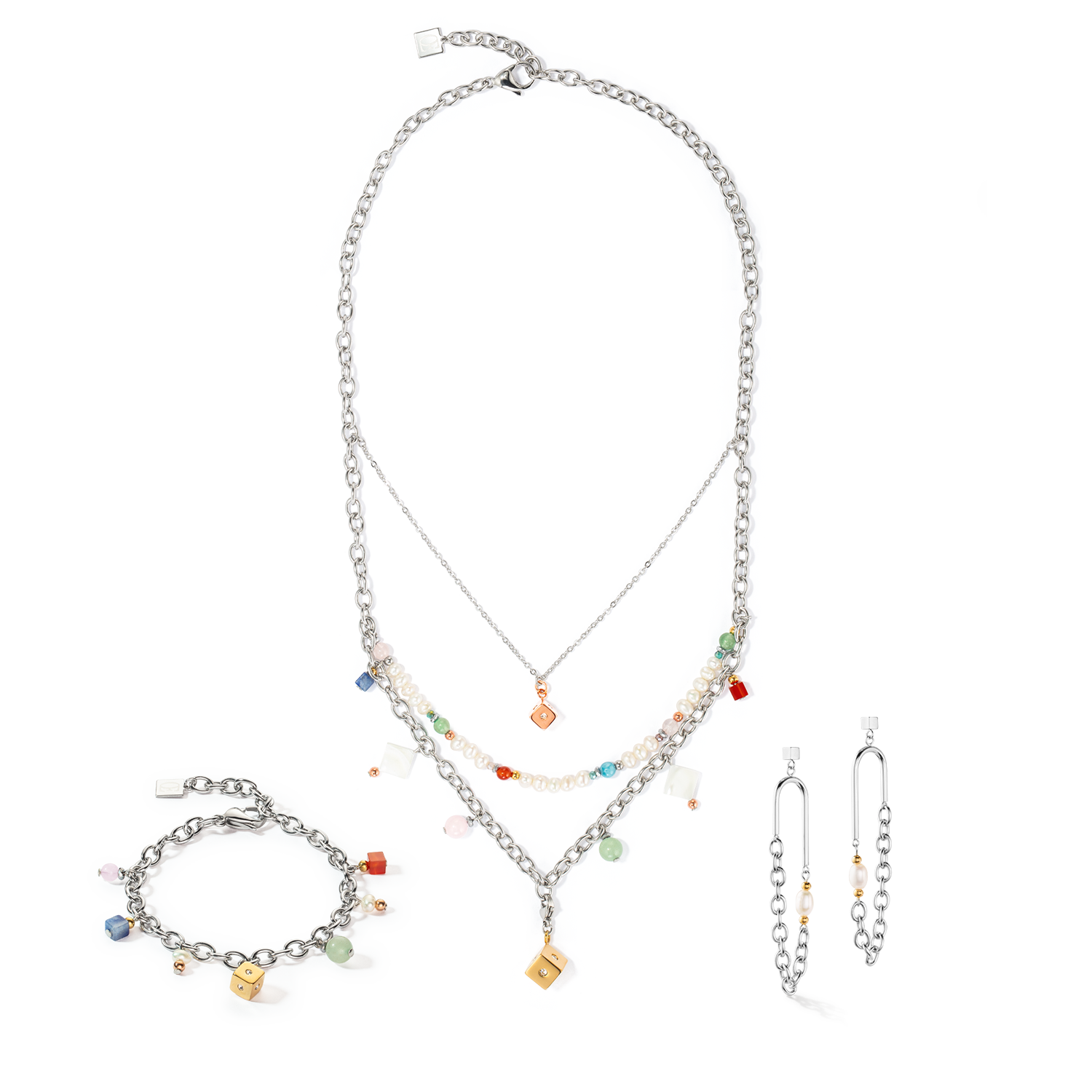 Ohrringe Boho Süsswasserperlen silber multicolor
