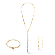 Halskette Modern Chain & Süßwasserperlen Charms gold von COEUR DE LION – im Set mit passenden Schmuckstücken