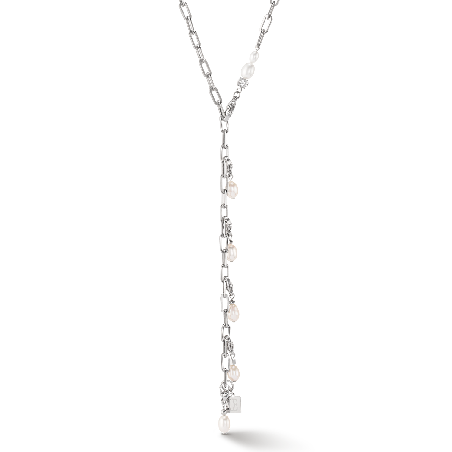 Halskette Modern Chain & Süßwasserperlen Charms silber von COEUR DE LION – Detailaufnahme