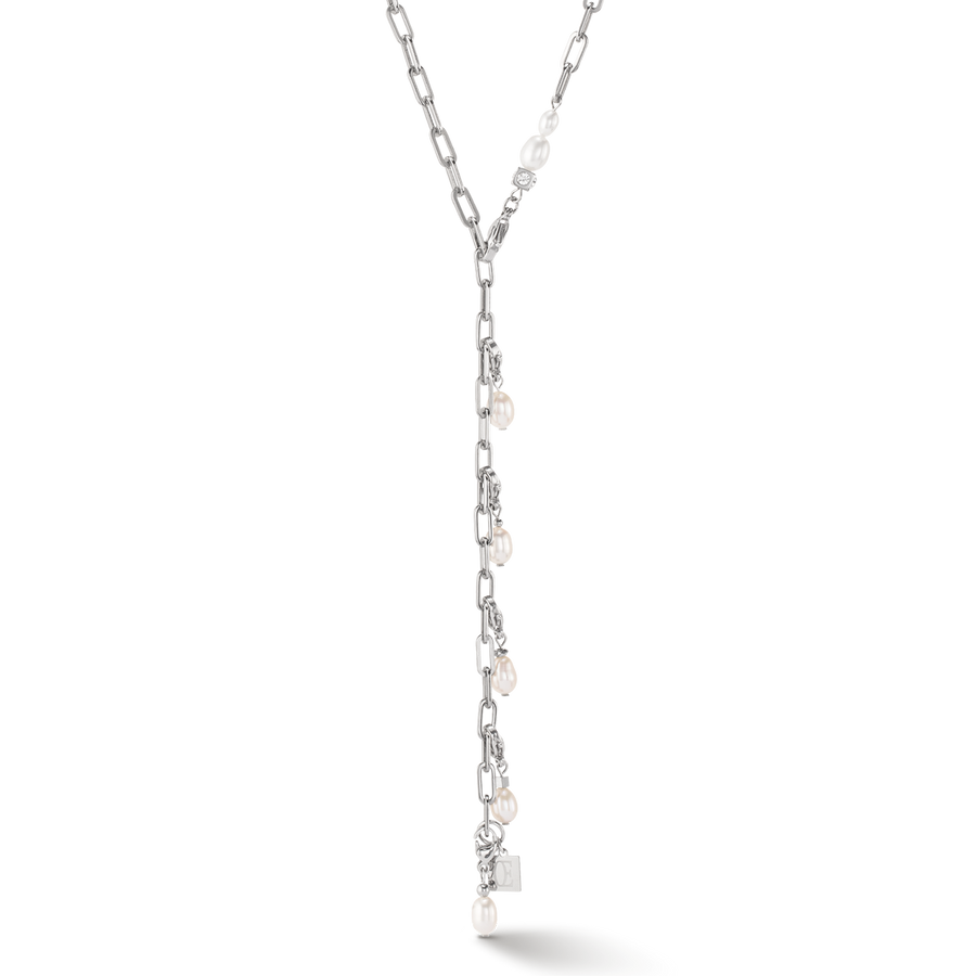 Halskette Modern Chain & Süßwasserperlen Charms silber