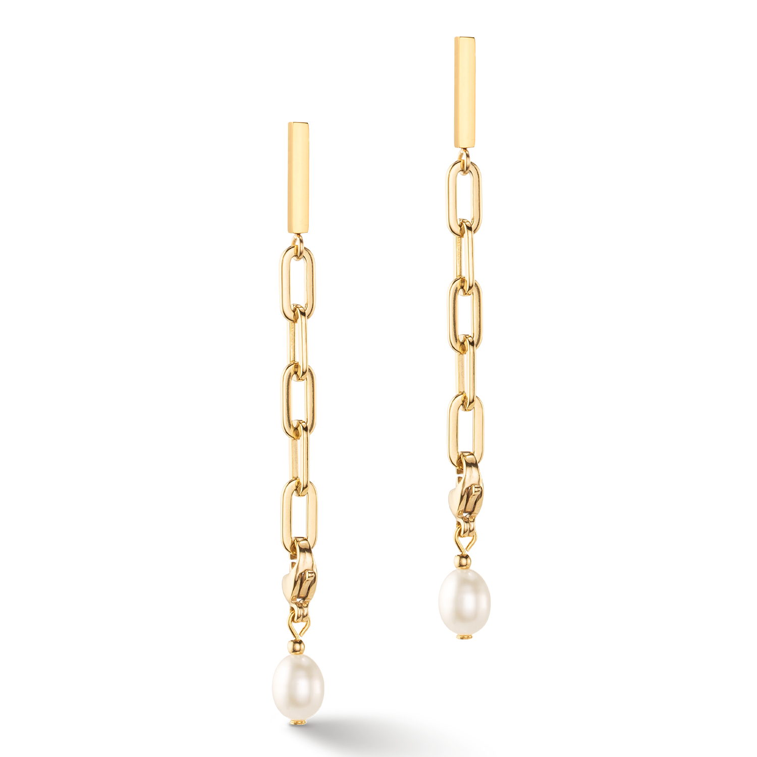 Ohrringe Modern Chain & Süßwasserperlen Charms gold