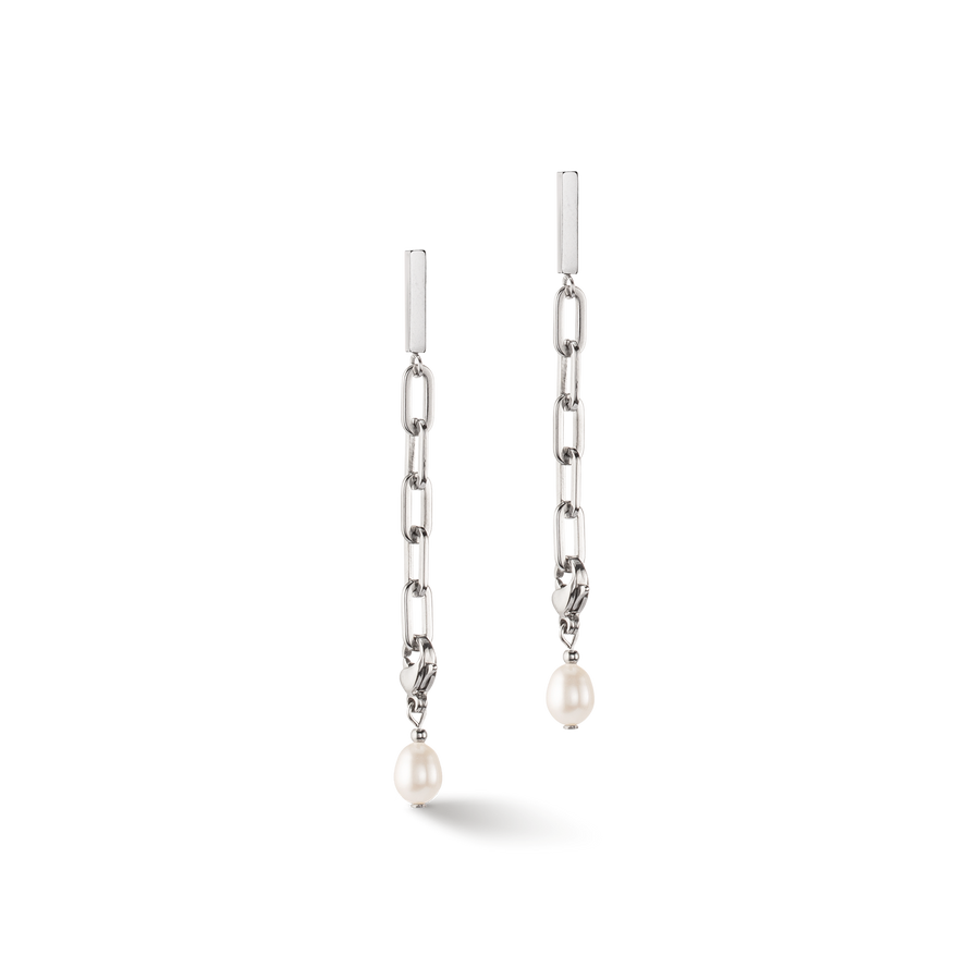 Ohrringe Modern Chain & Süßwasserperlen Charms silber