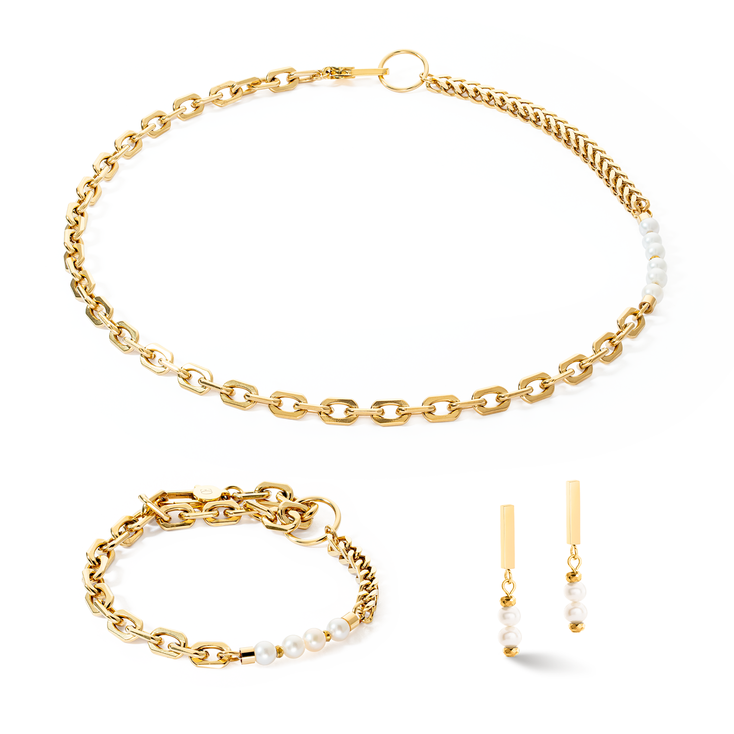 Armband Shape Shifter Süßwasserperlen gold von COEUR DE LION – im Set mit passenden Schmuckstücken