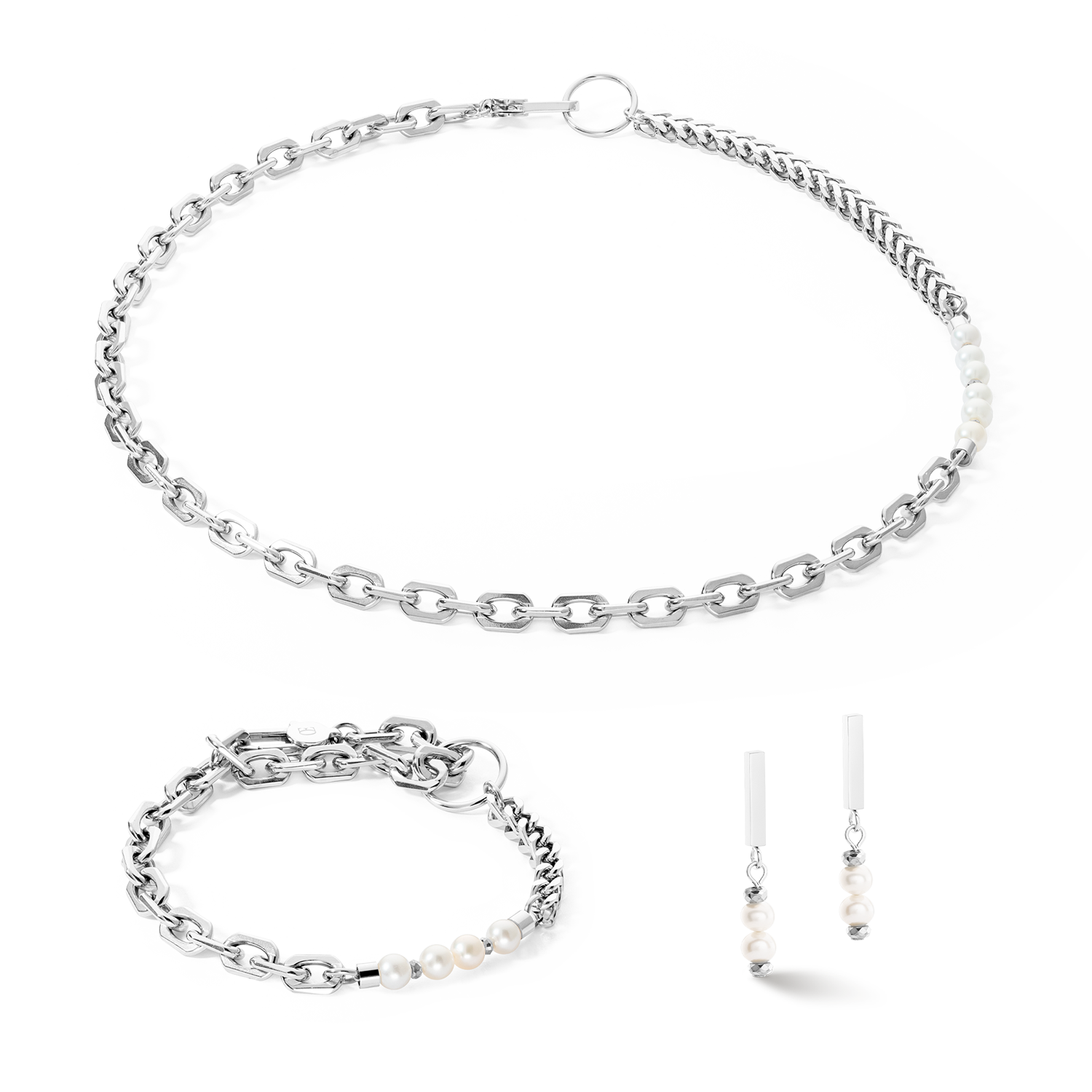 Armband Shape Shifter Süßwasserperlen silber von COEUR DE LION – im Set mit passenden Schmuckstücken