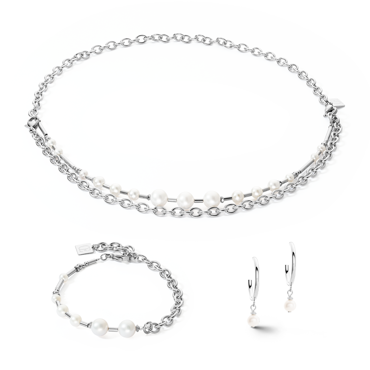 Halskette Süßwasserperlen & chain Multiwear silber von COEUR DE LION – im Set mit passenden Schmuckstücken