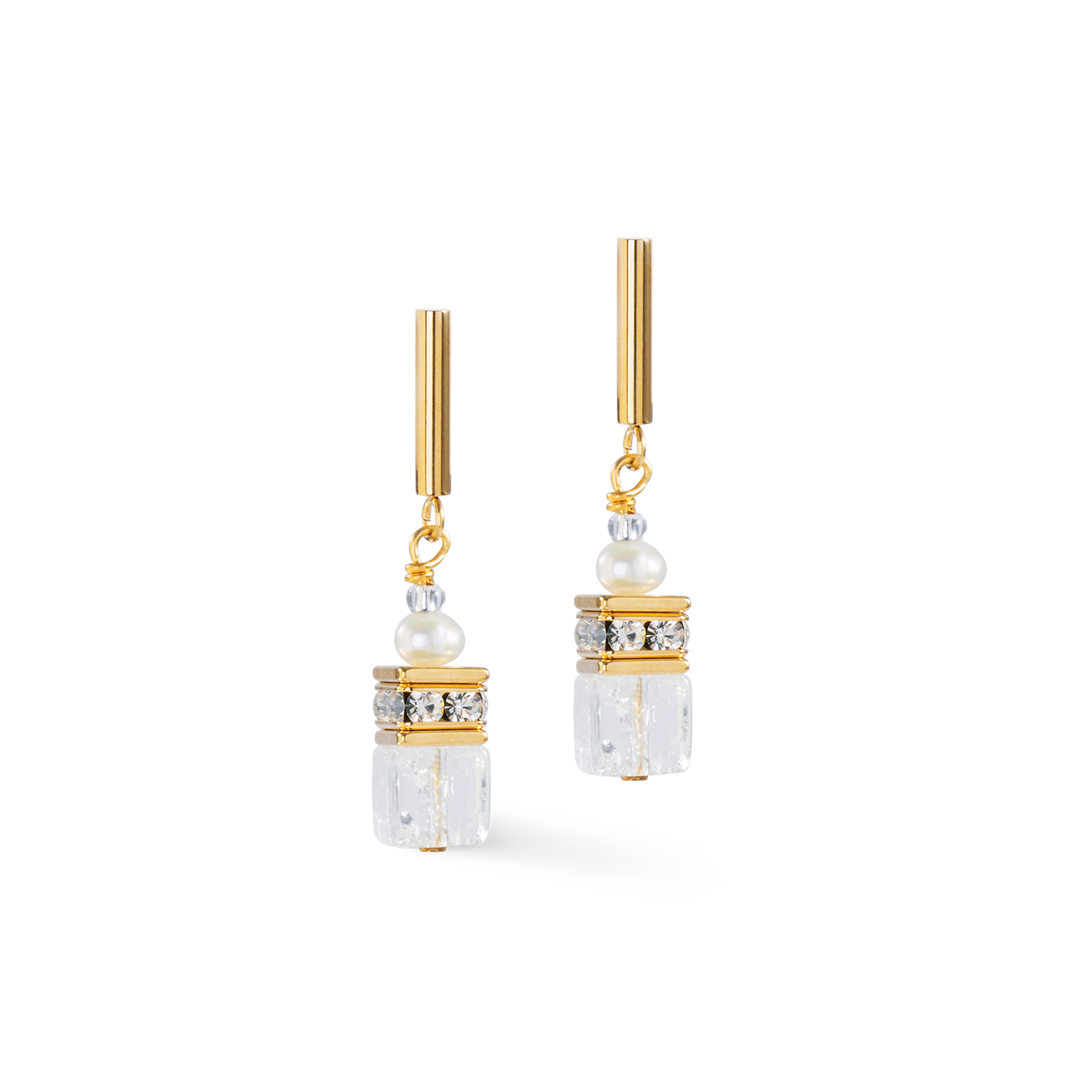 Ohrringe GeoCUBE® Fusion Precious Pearl Mix gold-weiß von COEUR DE LION