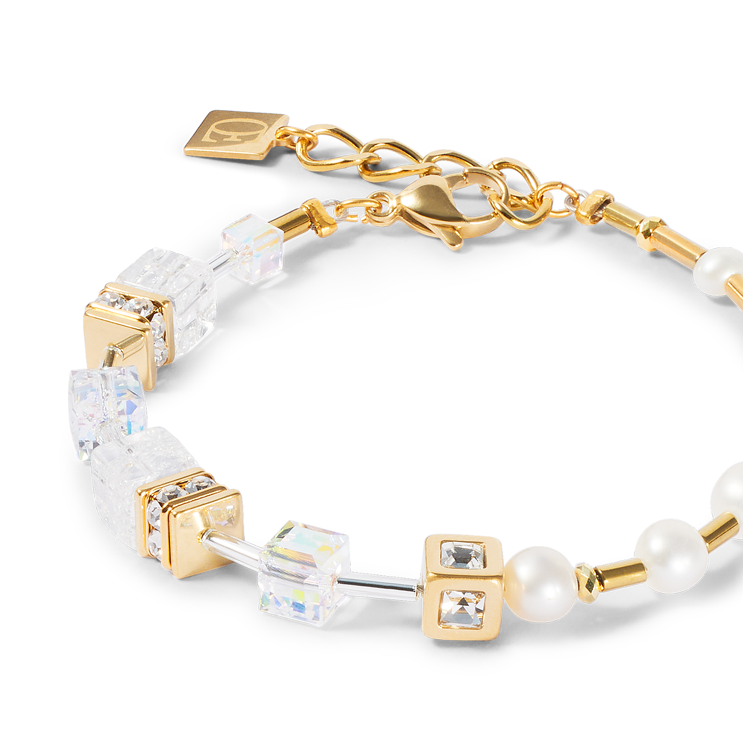 Armband GeoCUBE® Fusion Precious Pearl Mix gold-weiß von COEUR DE LION – Detailaufnahme