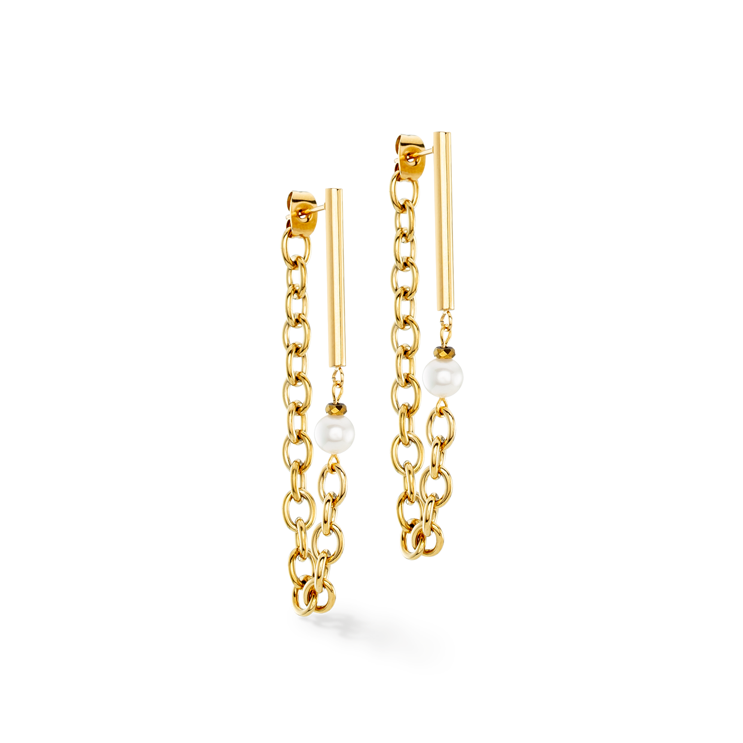 Ohrringe Chain & Pearl Fever weiß-gold