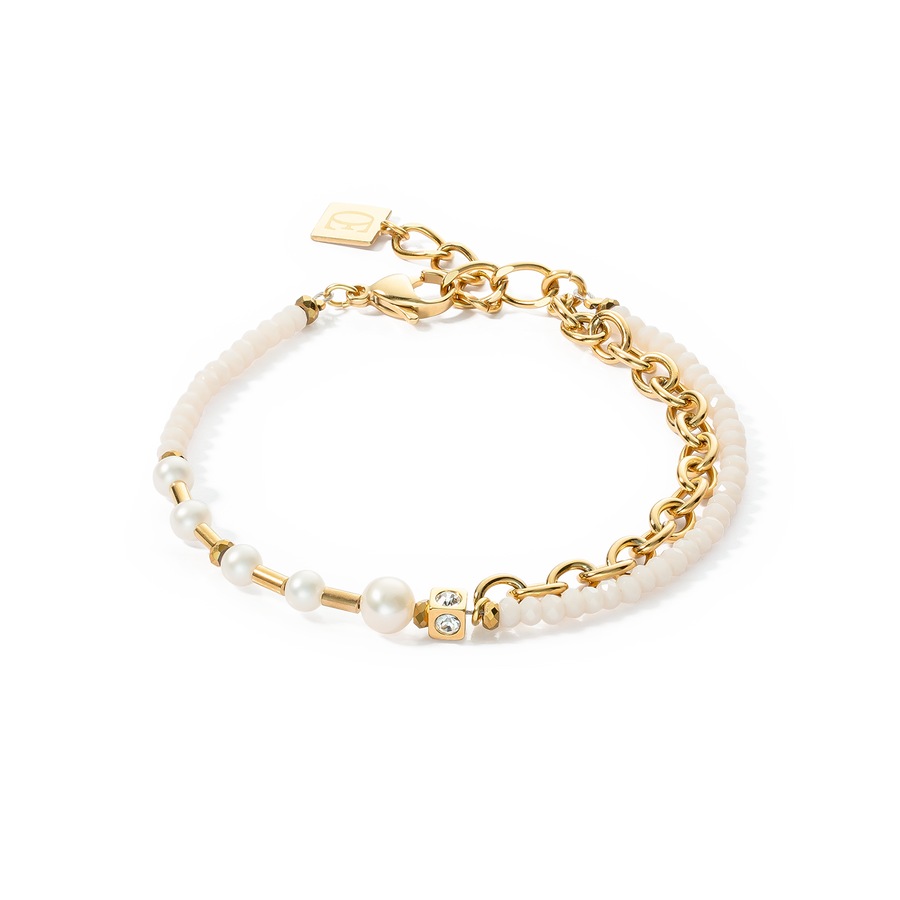 Armband Chain & Pearl Fever weiß-gold