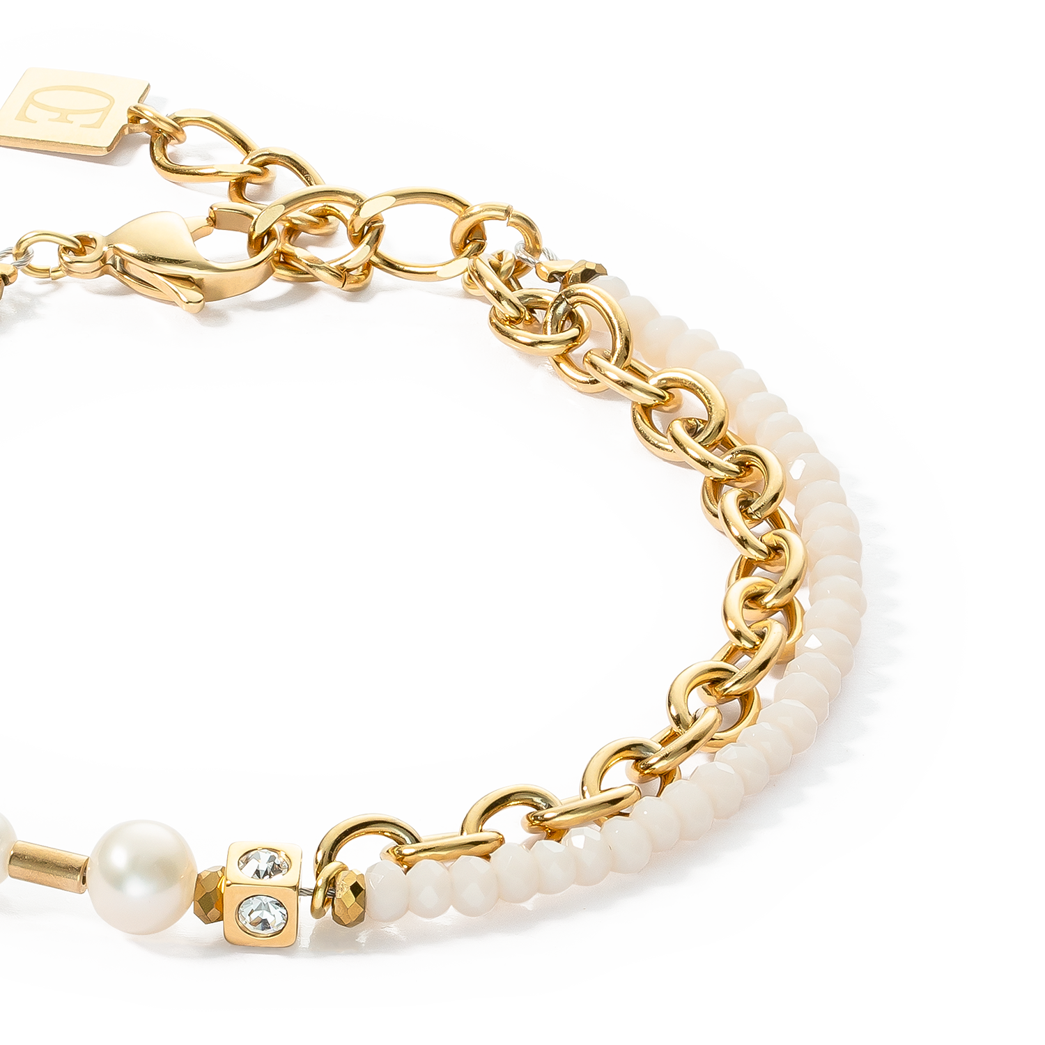 Armband Chain & Pearl Fever weiß-gold