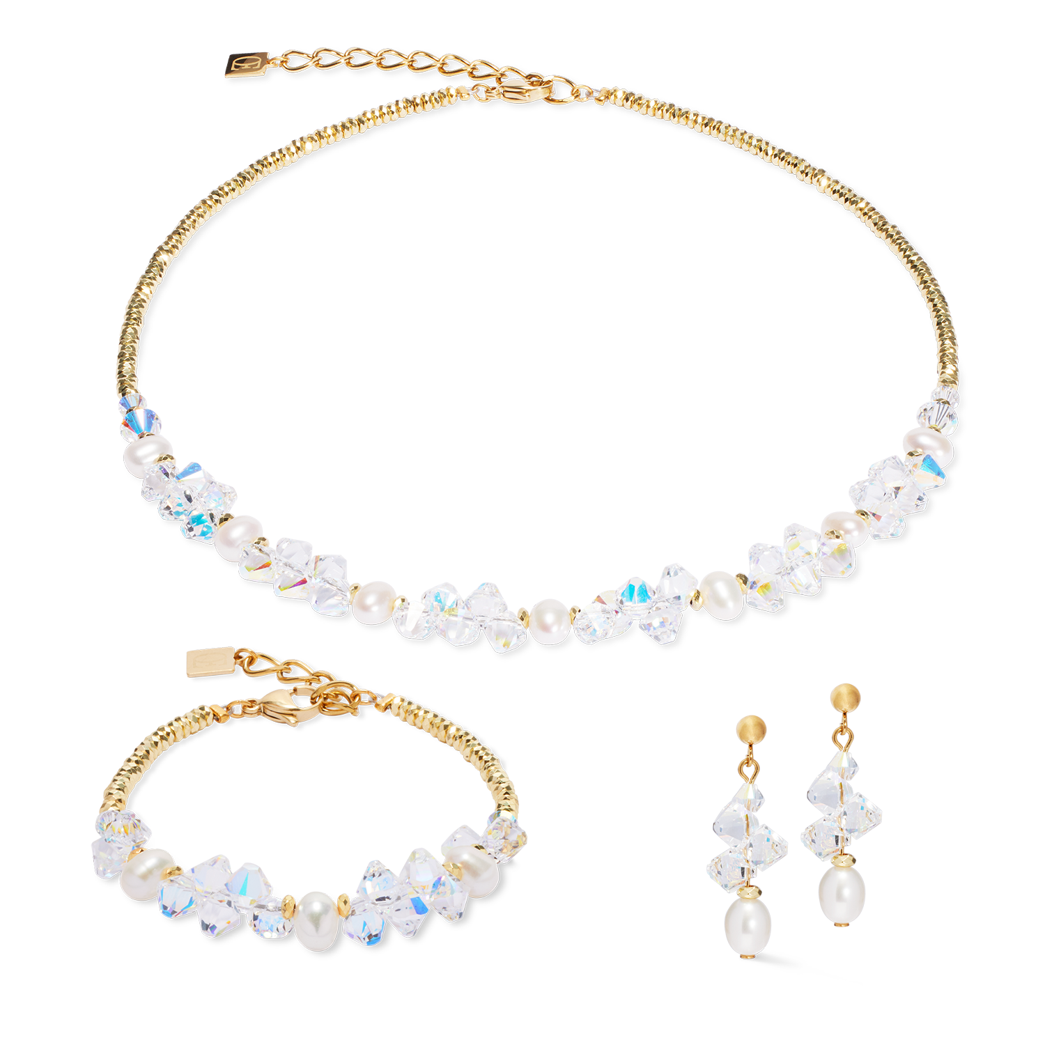 Halskette Dancing Crystals & Pearls gold von COEUR DE LION – im Set mit passenden Schmuckstücken