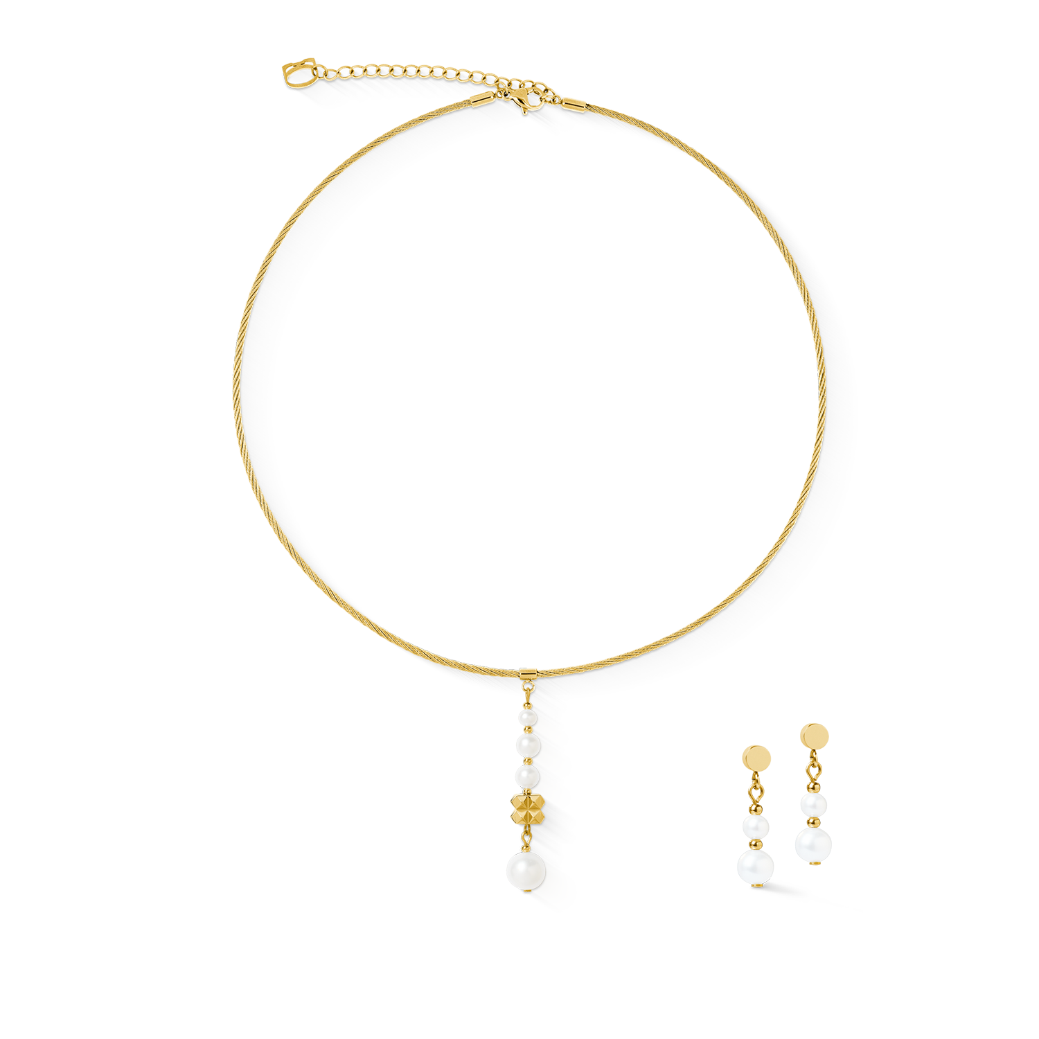 Halskette Pearl & Spikes Drop gold von COEUR DE LION – im Set mit passenden Schmuckstücken