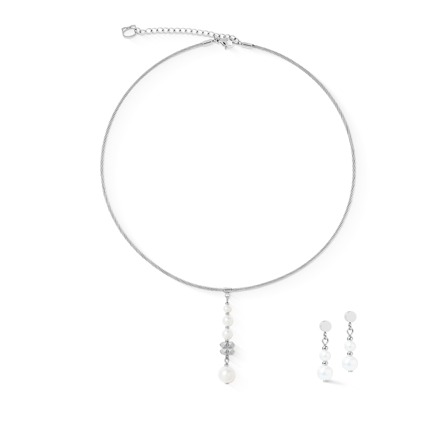 Halskette Pearl & Spikes Drop silber von COEUR DE LION – im Set mit passenden Schmuckstücken