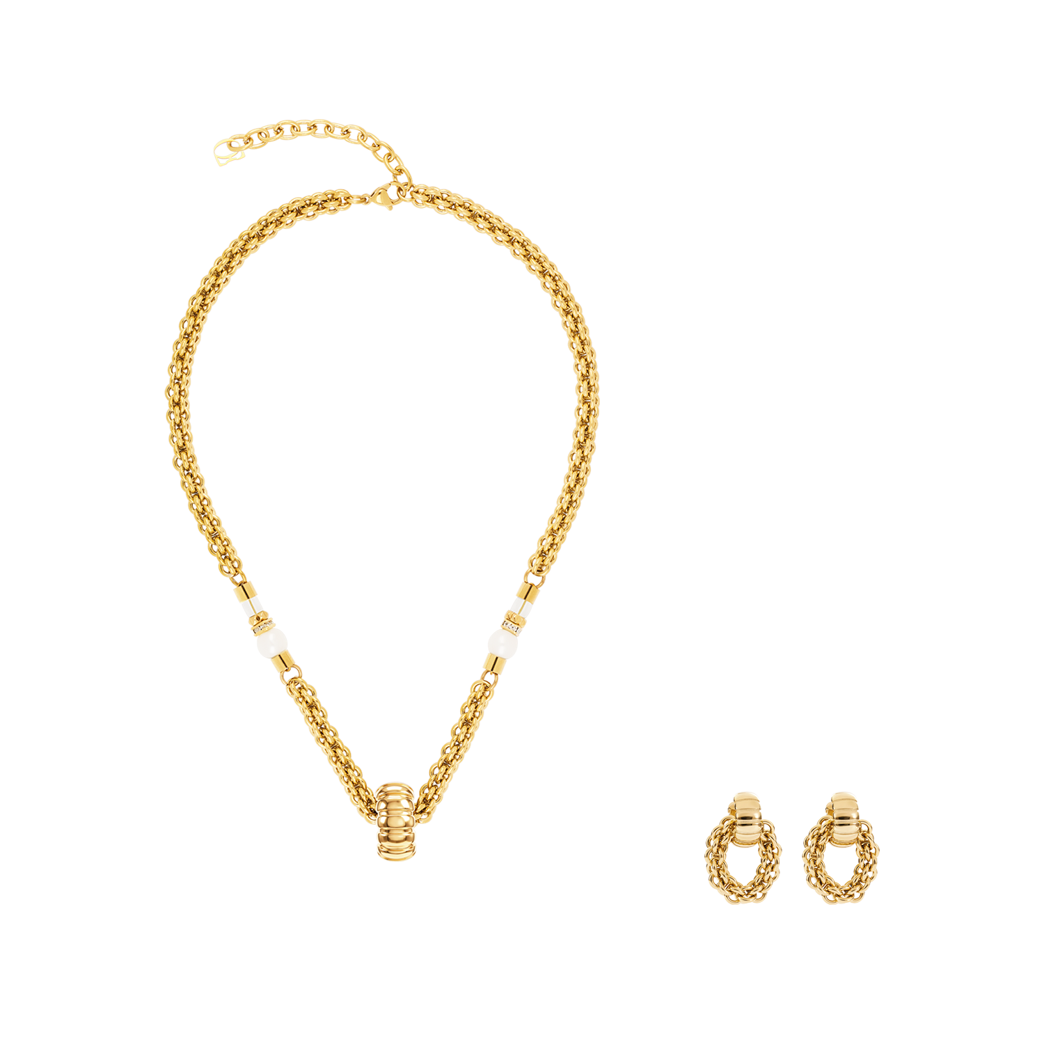 Structure Creolen mit Chain-Anhänger Gold