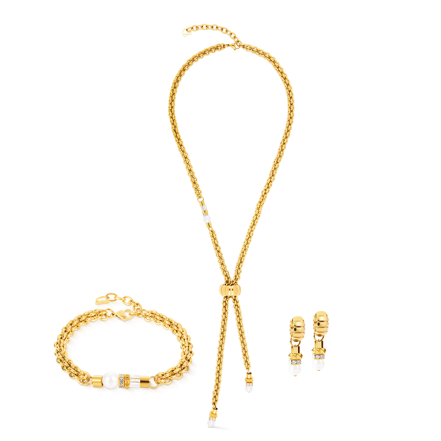 Structure Creolen mit Perlen-Anhänger Gold