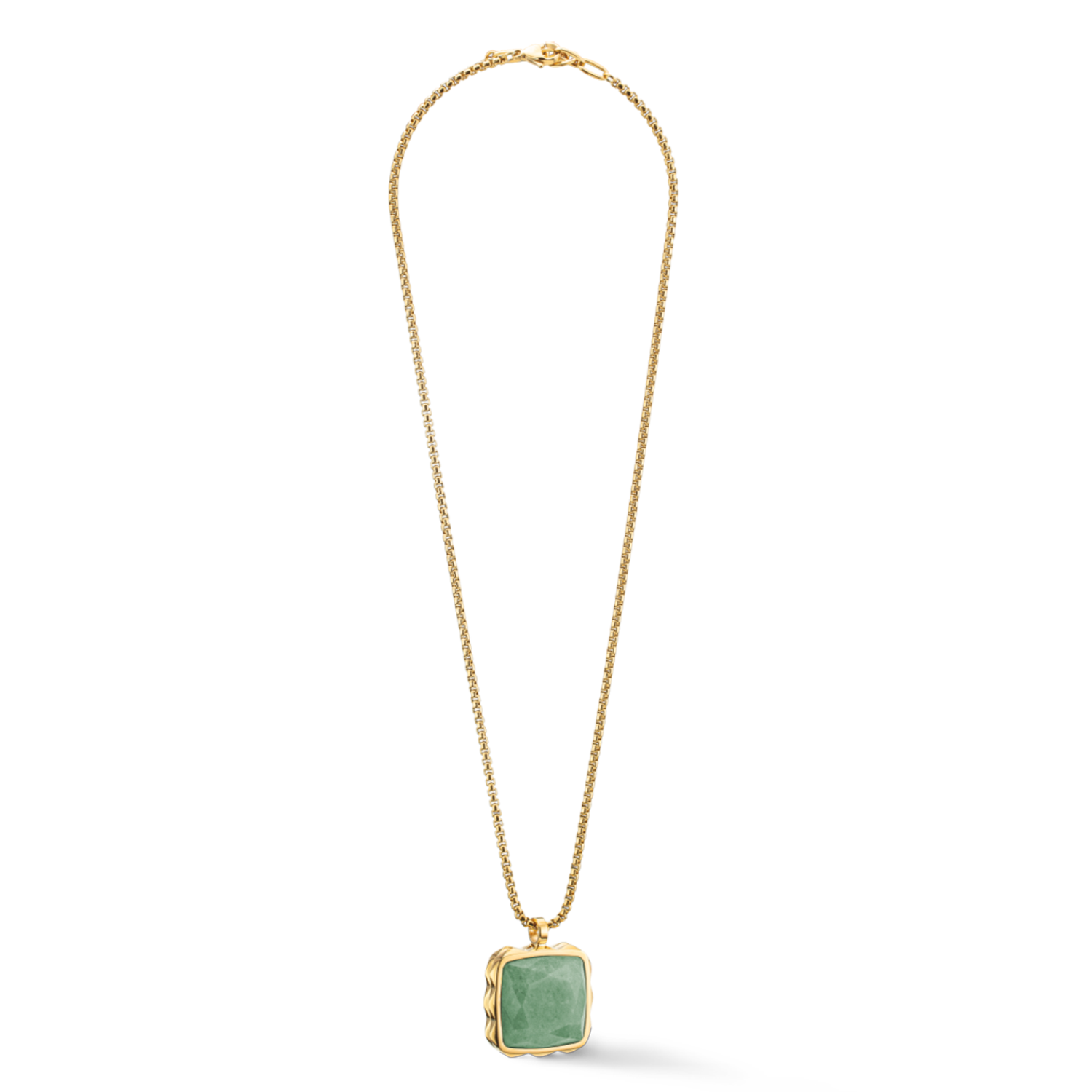 Halskette Amulett Spikes Square Aventurin Gold-Grün von COEUR DE LION