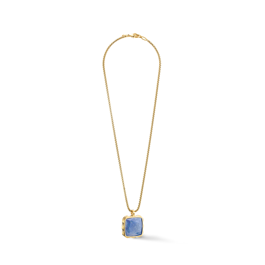 Halskette Amulett Spikes Square Aventurin gold-Blau