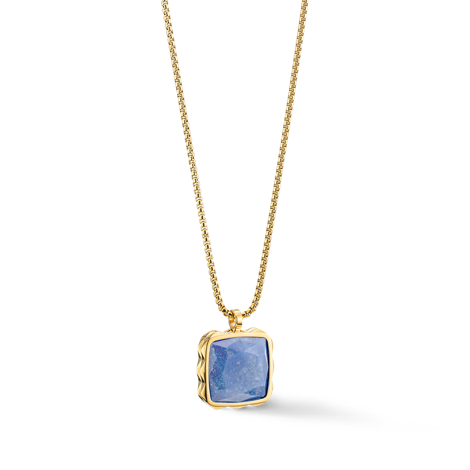 Halskette Amulett Spikes Square Aventurin gold-Blau