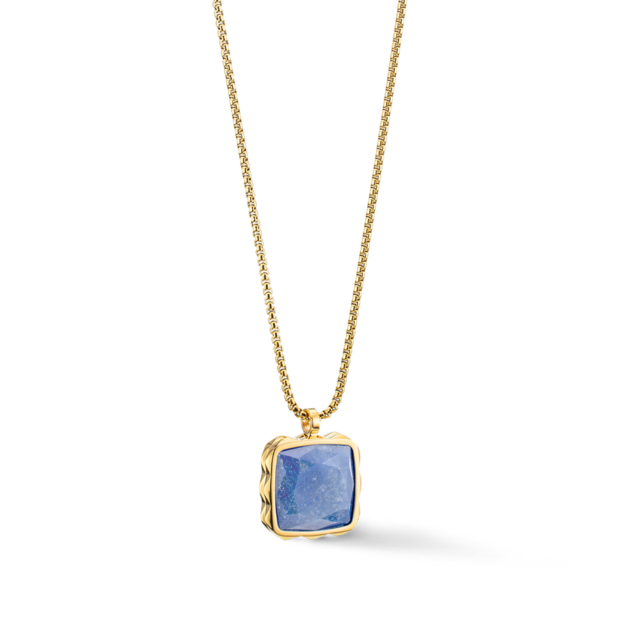 Halskette Amulett Spikes Square Aventurin gold-Blau