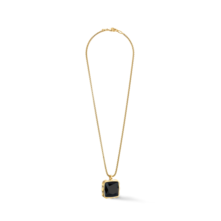 Halskette Amulett Spikes Square Onyx gold-Schwarz