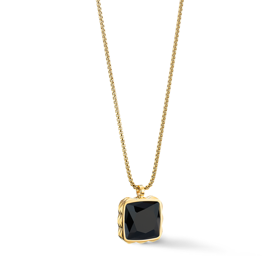 Halskette Amulett Spikes Square Onyx gold-Schwarz