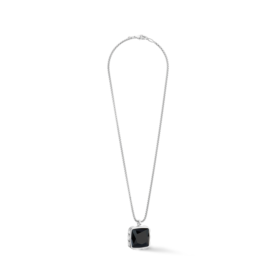 Halskette Amulett Spikes Square Onyx silber-Schwarz